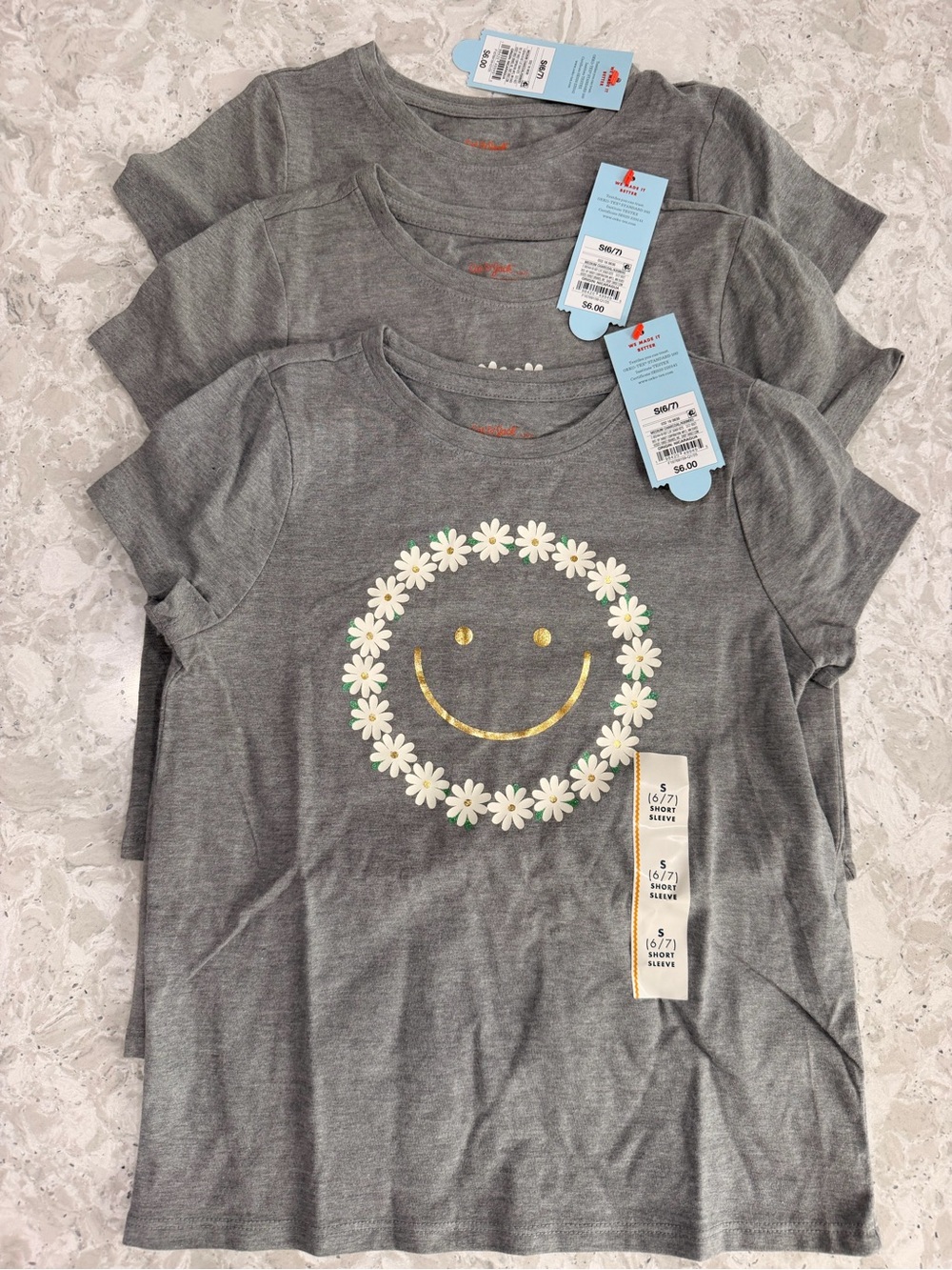 BUNDLE NWT cat and jack Grey Daisy Smile Tee